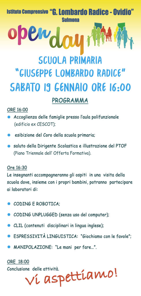 OPEN DAY SCUOLA PRIMARIA-PROGRAMMA