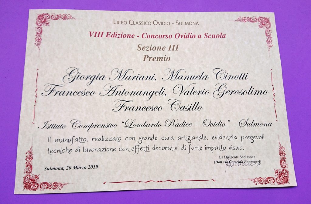 VIII EDIZIONE DEL CONCORSO “OVIDIO A SCUOLA”-VINCITORI