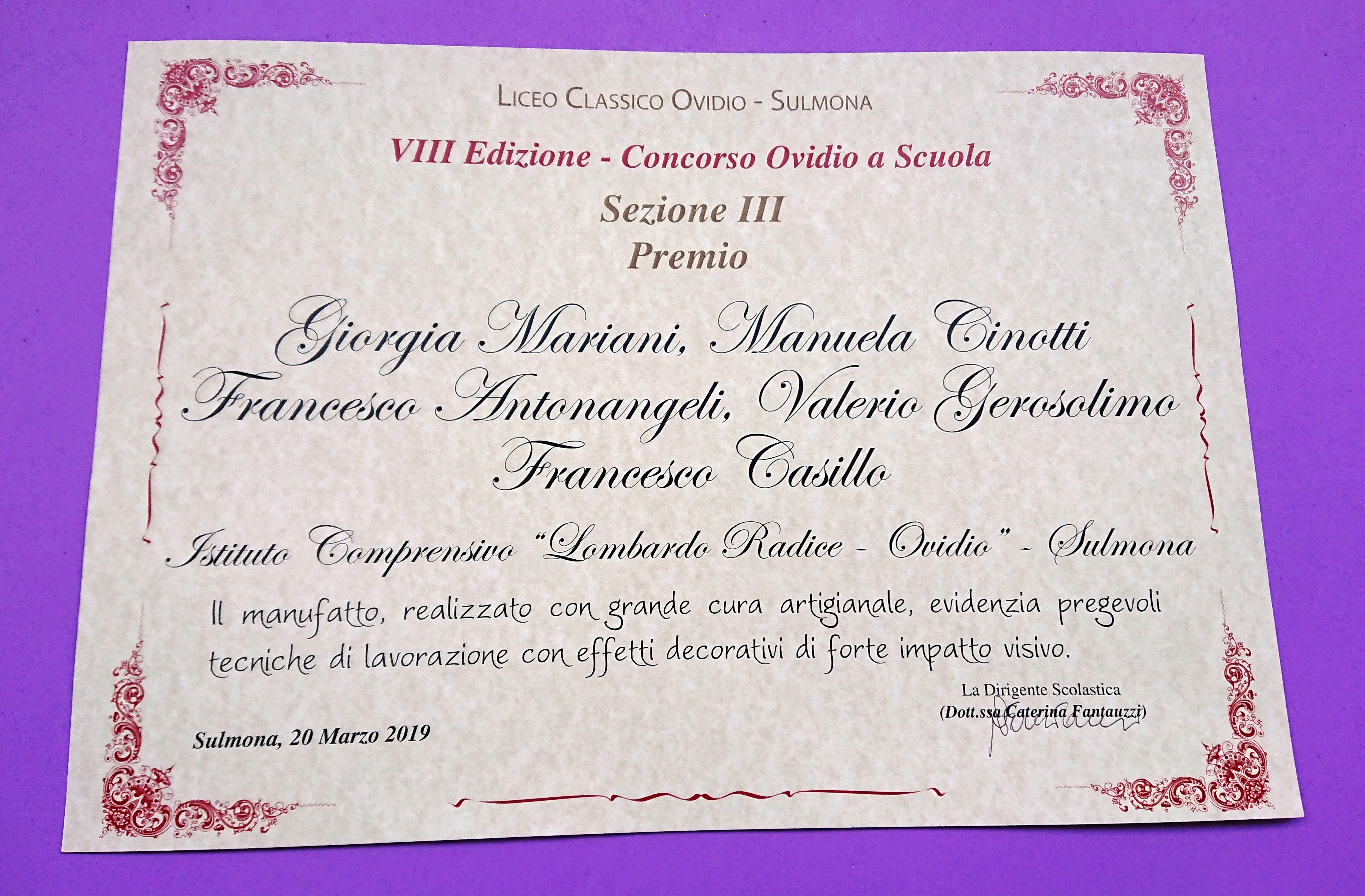 VIII EDIZIONE DEL CONCORSO “OVIDIO A SCUOLA”-VINCITORI