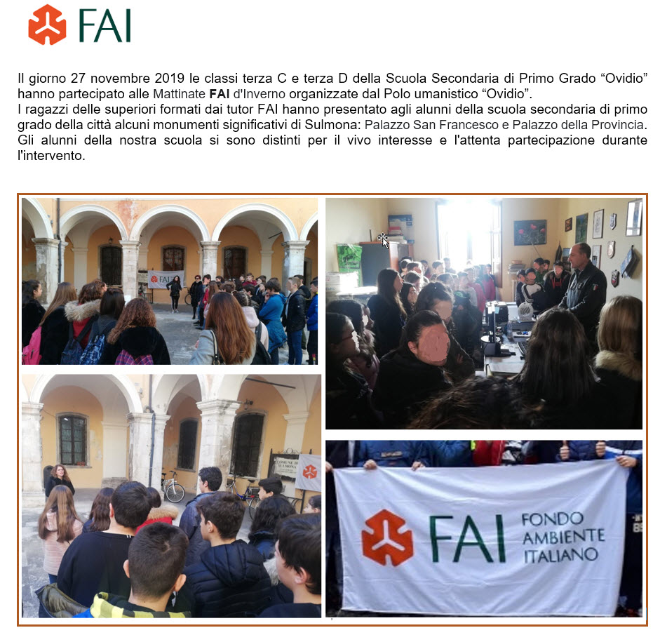 Mattinate “FAI” d’inverno per gli alunni della scuola secondaria di primo grado “Ovidio”