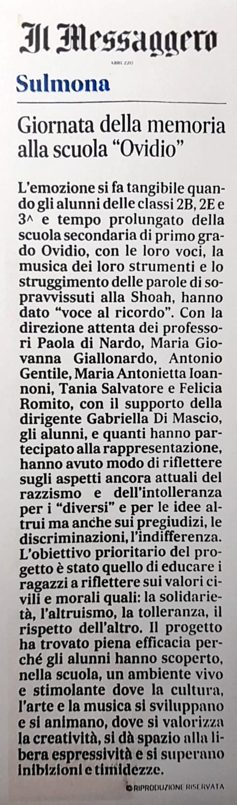 Giornata della memoria alla scuola “Ovidio”