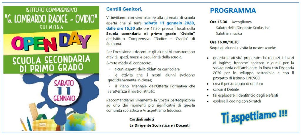 Invito open day scuola secondaria
