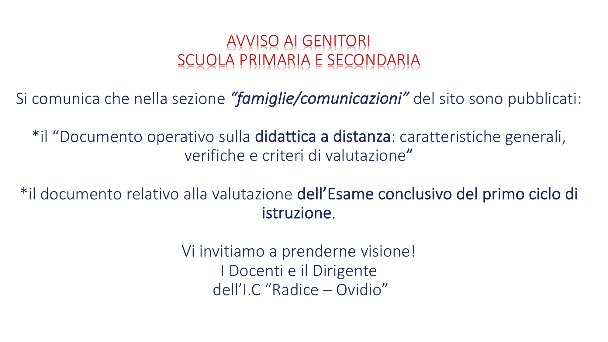 Avviso ai genitori di scuola primaria e secondaria
