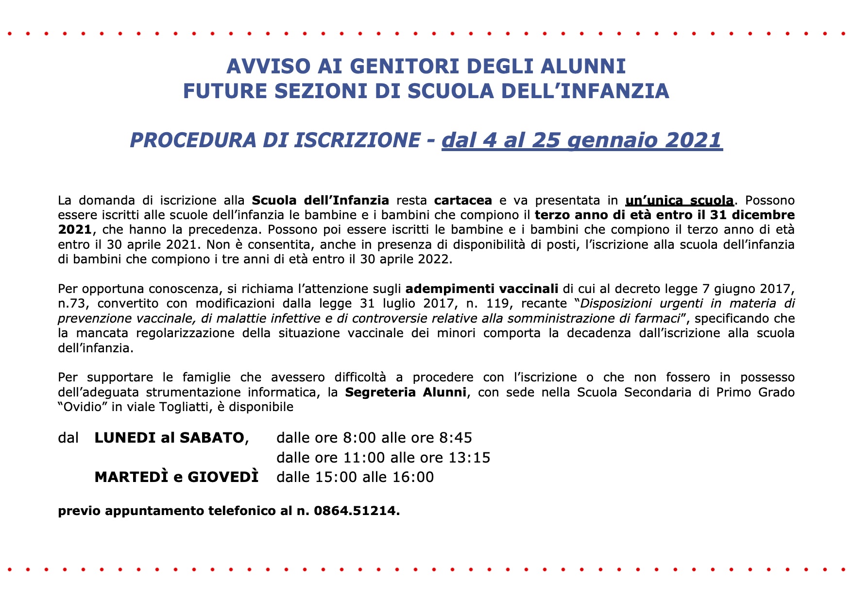 Speciale iscrizioni scuola dell’infanzia anno 2021-2022