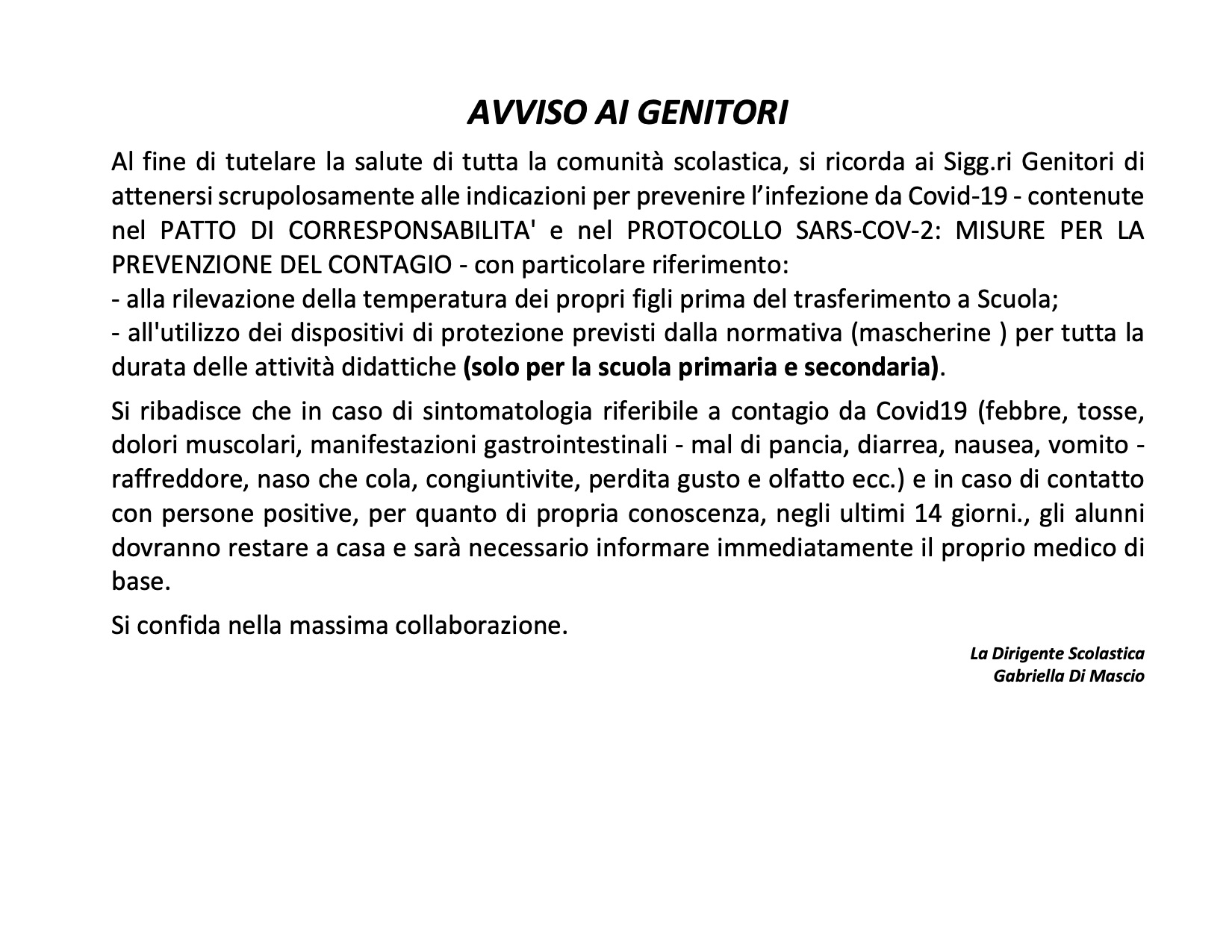 AVVISO COVID