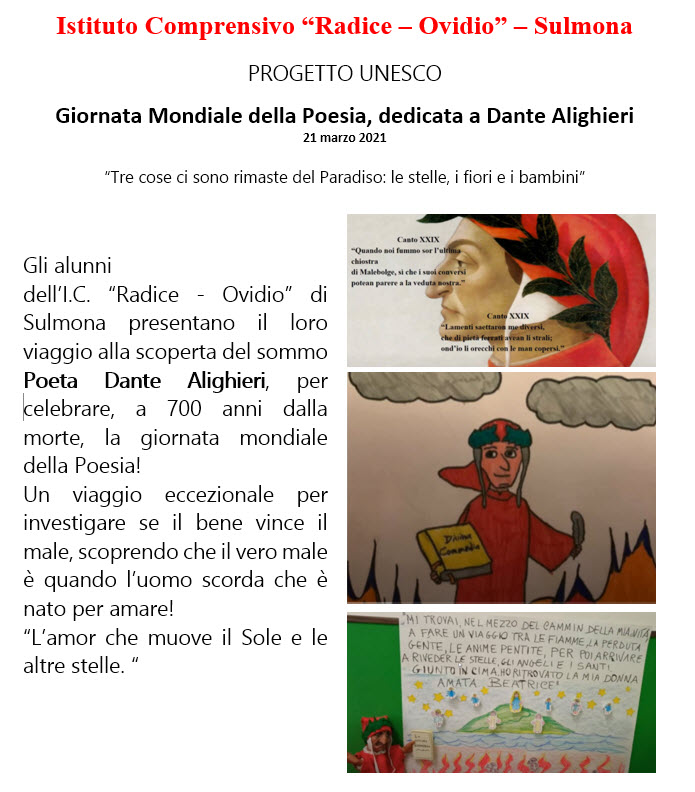 Giornata Mondiale della Poesia, dedicata a Dante Alighieri