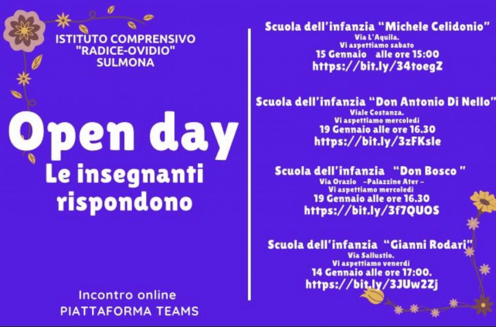 OPEN DAY INFANZIA-INCONTRI CON LE FAMIGLIE