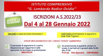 ISCRIZIONI SCUOLA SECONDARIA “OVIDIO” A.S. 2022/23