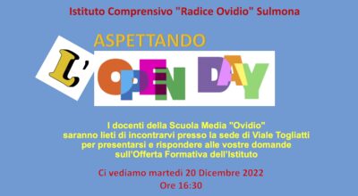 NUOVE ISCRIZIONI-SCUOLA SECONDARIA DI PRIMO GRADO “OVIDIO”-INVITO PER I GENITORI-MARTEDI’ 20 DICEMBRE ORE 16,30