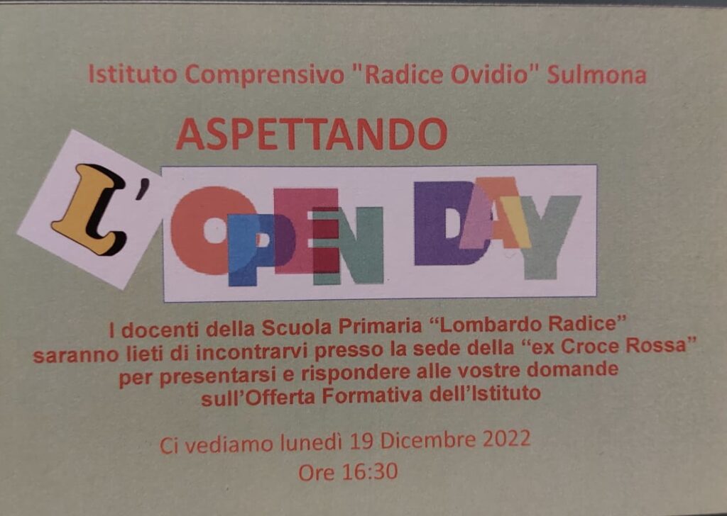 NUOVE ISCRIZIONI-SCUOLA PRIMARIA “LOMBARDO RADICE”-INVITO PER I GENITORI-LUNEDI’ 19 DICEMBRE 2022 ORE 16,30