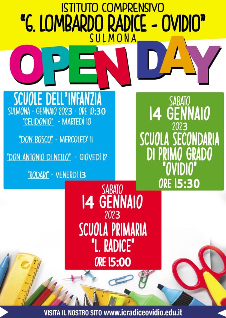 OPEN DAY Scuole dell’Istituto “LOMBARDO RADICE-OVIDIO” -SULMONA